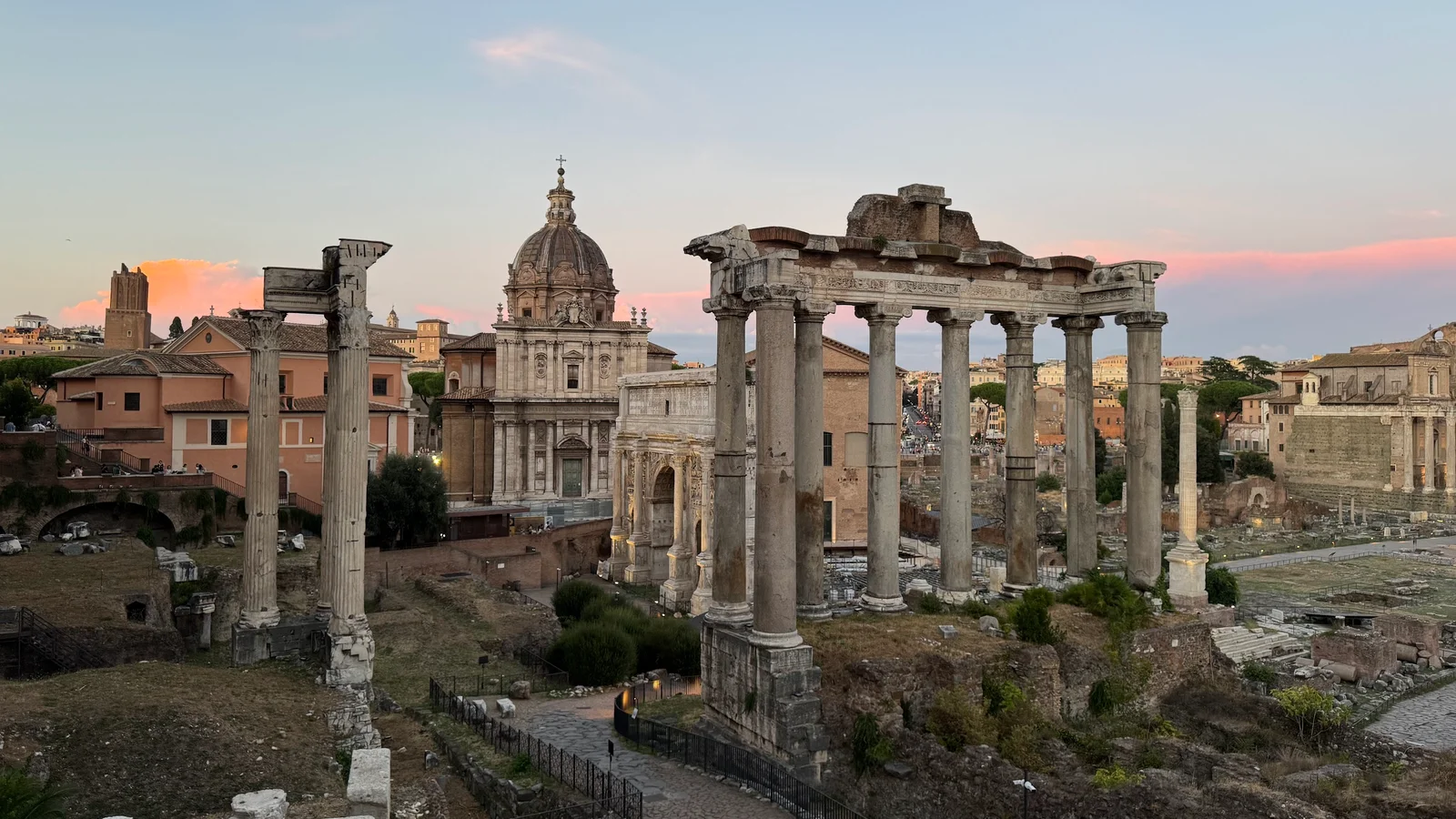 The Forum in Rome at sunset.